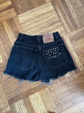 Levi's Black Distressed Denim Cutoff Shorts with Star Studs